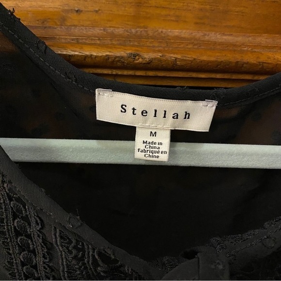 Stellah popover peplum Black Lace babydoll Blouse Top Shirt Size Medium l - Picture 5 of 6